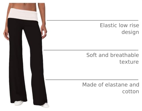 Image of Lounge Yoga Pants for Women Fold Over Low Waist Wide Leg Bell Bottoms | Y2K Foldover Pants, Flare Leggings, Low Rise Yoga Sweatpants