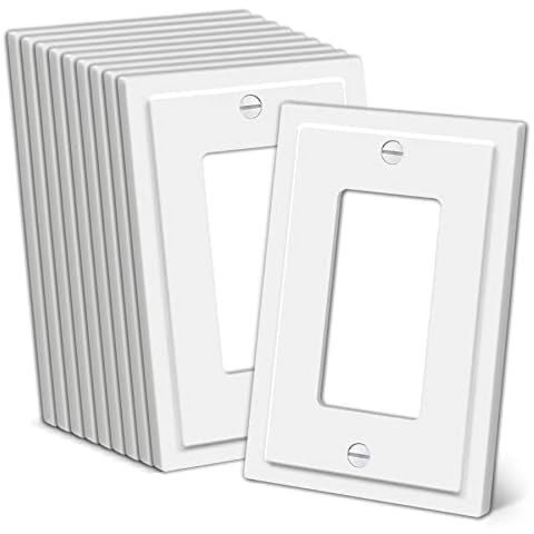CML Modern Framed Single Decorator Wall Plate, 1-Gang Decorative Switch or Outlet Cover, 10 Pack White Wallplate, Impact Resistant Polycarbonate, Standard Size 3.15”X 4.87” Cover