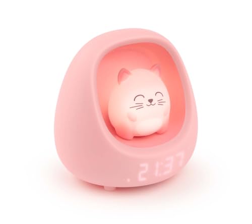 Bigben Veilleuse Réveil Enfant, Chat, Lumineux et Musical, Sons Apaisants et Bruits Blancs, Lumière Réglable au Toucher, Minuterie et Batterie Rechargeable...
