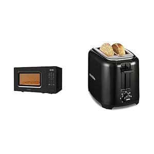 Comfee CMO-C20M1WB Countertop Microwave Oven, 0.7 Cu Ft, Modern Black & Proctor Silex 2-Slice Toaster with Extra Wide Slots for Bagels, Cool-Touch Walls, Shade Selector, Toast Boost