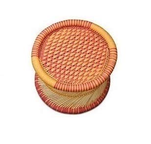 BAMBOO SAGA || Small Rajasthani Handmade Cane Wood Bamboo Mudda for Living Room, Balcony Sitting Stool/Chair for Outdoor/Indoor Furnishing || (Orange, Set of 1) 2