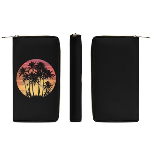 Vintage Hawaii Sunset Palm Trees Wristlet Wallets for Men Women Leather Purse Clutch Cute Card Holder3