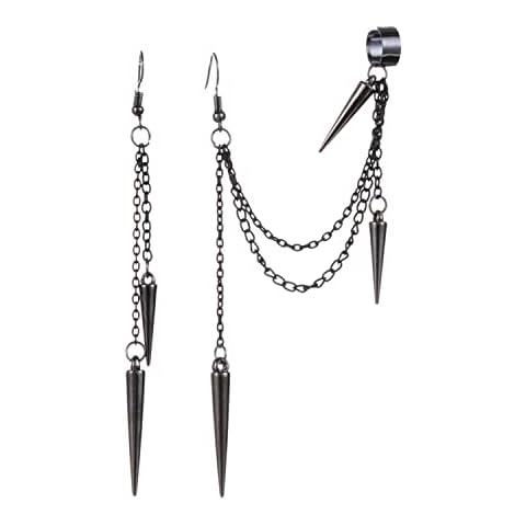 Pendientes Hombre Negro Cadena Remache Cover