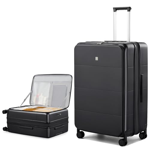 Image of Hanke Hardside Expandable Large Checked Luggage, 28 Inch Top Opening Trunk Luggages with Spinner Wheels, All-PC Hard Shell Suitcase, Lightweight TSA Approved (Jet Black, 120L)