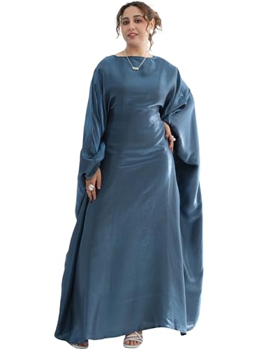 Image of Dubai Bat Sleeve Dress Shiny Robe for Women Muslim 1pc Abaya Eid Prayer Clothes Soft Dubai Travel Party Dress Maxi Abaya