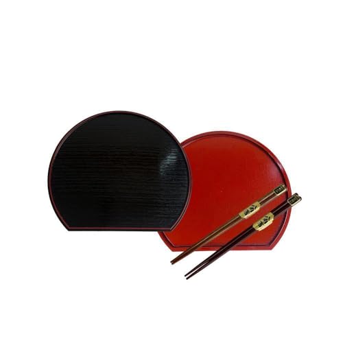 紀州塗り 約36cm 半月盆 滑り止め 2枚 木製箸 2膳 お箸 定食盆 ランチョンマット お正月[YS154]