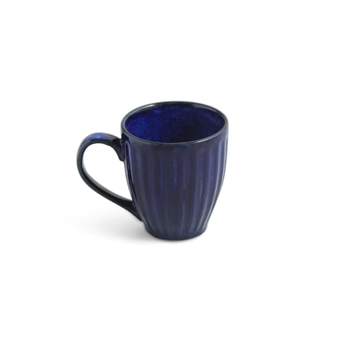 Image of ExclusiveLane 'Midnight Ribbed' Hand-Embossed Ceramic Coffee Mug Ceramic Mugs for Milk Chai Tea Cup (Set of 2, 260 ML, in Gift Box, Microwave Safe)