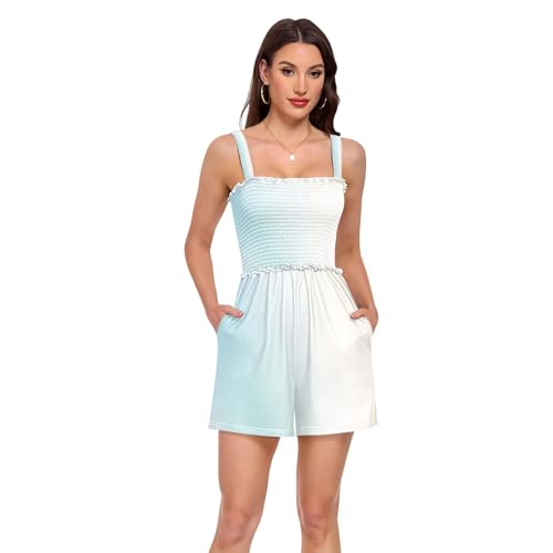 Barboteuse femme tenue d'été décontractée col carré bleu dégradé
