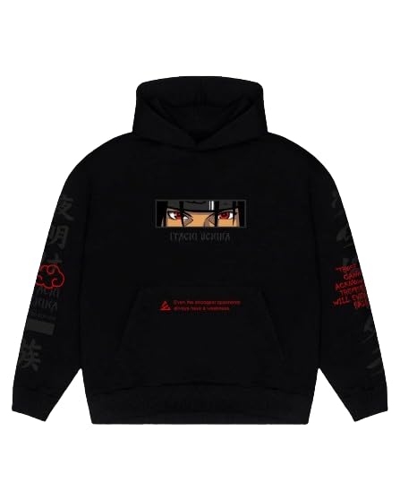 Image of ZAMS Anime Oversized Hoodie for Men and Women, Naruto Anime Hooded Neck Black,Premium Anime Hoodie.