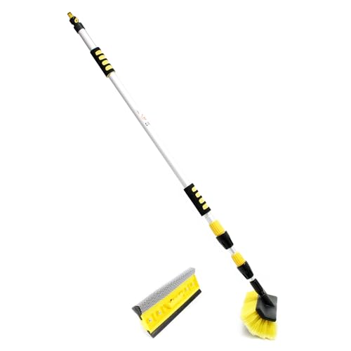 XPOtool Kit de Nettoyage 2 en 1 3D avec Brosse de Lavage télescopique – 145-300 cm – avec Raccord de Tuyau, Éponge et Raclette – Balai véhicule Camion...