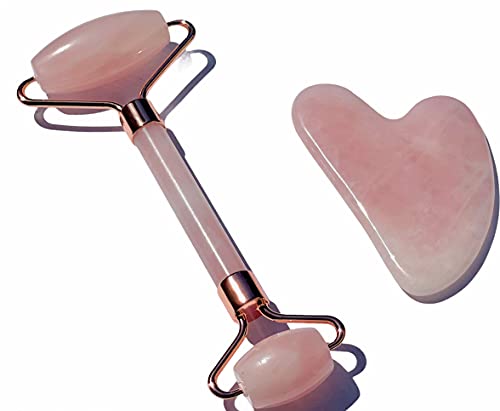 Jtc Jade Roller and Gua sha, Gua sha Tool, Face Beauty Roller, Face Massager, Facial Beauty Roller Skin, Care Tools, JT's Choice Rose Quartz Massager, Pink