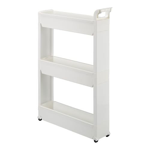 Miles Kimball Slim Storage Cart with 3 Baskets/Shelves and Rolling Casters for Kitchen, Laundry, and Small Space Storage, Durable Plastic - Measures 21' Long x 5' Wide x 28 1/4' High