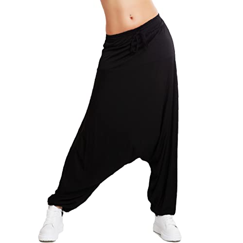Toocool Pantalon Harem Femme Sarouel Entrejambe Bas Yoga Danse Détente Viscose VB-1950 [Taille Unique, Noir]