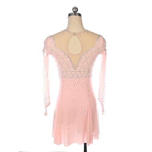 DIJITOO Vestido de patinação artística, fantasia de desempenho de competição com strass de pérola, v