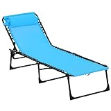 Outsunny Folding Chaise Lounge Chair, Patio Sun Tanning Chair, Outdoor Chaise Lounger with 4-Position Reclining Back, Breathable Mesh Seat for Beach, Poolside, Yard, Blue