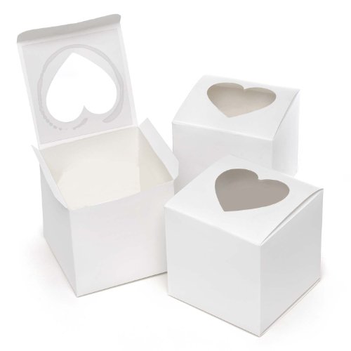 Hortense B. Hewitt Wedding Accessories, Cupcake Favor Boxes with Heart Shape Windows, 3-Inches Square, Pack of 24