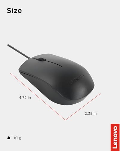 Image of Lenovo USB-C Wired Mouse, Full Size, Ambidextrous Design, Black, Ergonomic Shape, Precision Sensor, Plug-and-Play for Right and Left-Handed Users, Durable Performance Gaming PC