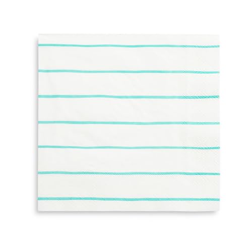 Daydream Society Frenchie Striped - Large Paper Napkins - Party Napkins with Aqua Stripes - Pack of 16 Dinner Napkins - Easy to Mix and Match - Decorative Napkins to Suit All Occasions