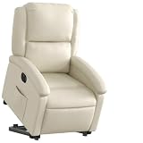 UBVNFGMK Electric Stand Up Recliner Chair Cream Faux Leather Power Lift Recliner with Side Pocket for Elderly, Electric Reclining Chair with Footrest and 135 Degree Tilt