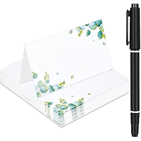 50 Stück Hochzeit Tischkarten mit Stift Eukalyptus Tischkarten Hochzeitsdeko Grün Tischsitzkarten Papierzelt Hochzeit Namenskarten Platzkarten für Tischdekoration Geburtstag Party Cover