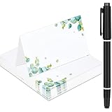 50 Pcs Marque-Places de Table de Mariage avec Stylo Cartes de Lieu de Table d'Eucalyptus Cartes de Sièges de Table de Verdure Carte de Placement en Papier Cartes de Nom de Tente en Papier