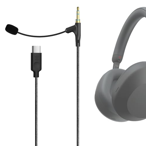 Geekria Boom Mic Headphones Cable Compatible with Sony WH-1000XM5, Skullcandy Crusher ANC 2, Beats Solo 4, USB C Jack Replacement Cord with Boom Microphone for Gaming & Meeting (5.6 ft)