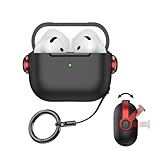 HEIGKOIK 【2024年発売】Airpods 4 ケース AirPods 第4世代 ケース TPU ロック付き 装着充電可能 耐衝撃 軽量 キズ防止 おしゃれ ワイヤレス充電対応 カラビナ付き Airpods 4 対応 保護カバー スタンド機能付き (黒+赤)