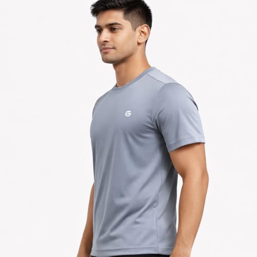 Image of Gloster Men's Striped Sports T-Shirt | Polyester Lycra Blend | Lightweight Gym & Workout T-Shirt | Regular Fit Round Neck Activewear for Men & Boys