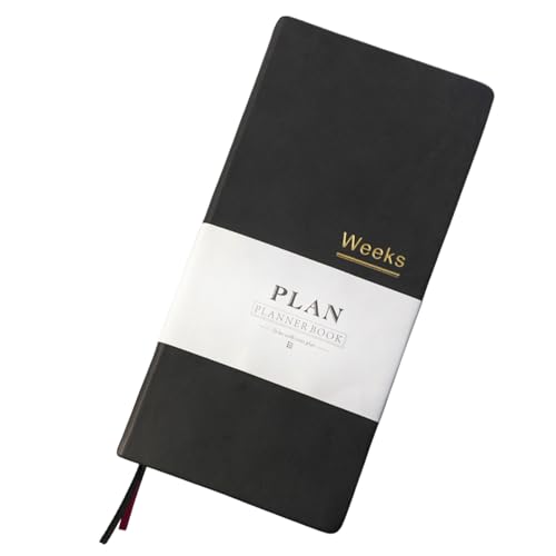 Fromthenon PU Leather Weekly Plan Portable Planner Year Month Week Mini Slim Notebook Journal Schedule For Traveler Student Office (Black)