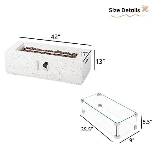 HOMPUS Outdoor Propane Fire Pit 50,000 BTU 42-inch x 17-inch Rectangle Concrete Gas Fire Table Outside Smokeless Firepit Furniture with Wind Gurad,Lava Rocks and Rain Cover for Garden,Deck,Backyard