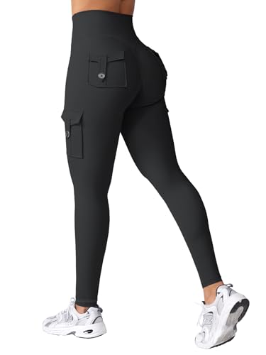 HIGORUN Workout Cargo Leggings with Pockets for Women Hidden Scrunch Butt Lifting Compression Gym Yoga Leggings
