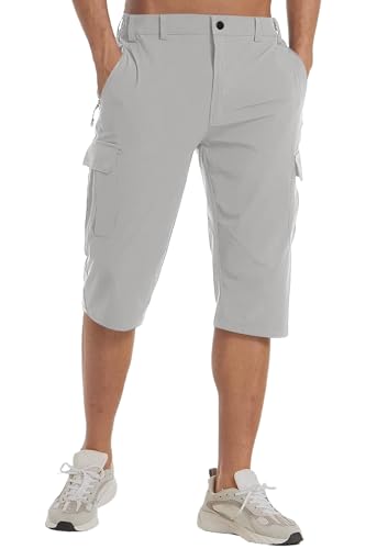Lexiart Mens Hiking Cargo Shorts Quick Dry Lightweight Work Golf Capri Pants with 5 Zipper Pockets