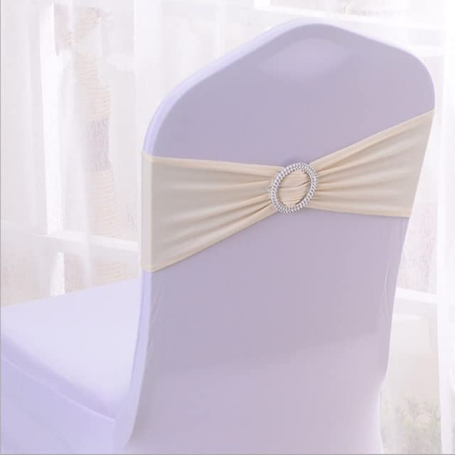 10 pz/50 pz Spandex Sedia da Sposa Bow Sash con Fibbia Rotonda per Il Partito Evento Hotel Sedia Decorazione Stretch Sedia Fascia Cravatta
