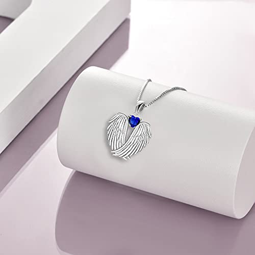 Image of YFN Angel Wings Necklace 925 Sterling Silver Guardian Angel Wings Pendant Necklace Birthstone Necklace for Women Girls Christmas Jewelry Gifts