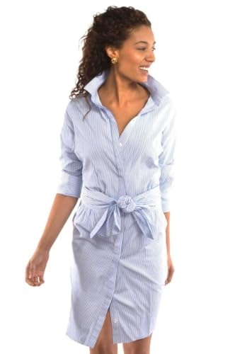 Gretchen Scott Designer Women's - Wash & Wear Breezy Blouson Dress - Stripe, Blues, Medium
