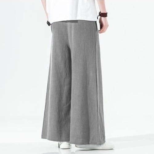 Mens Linen Pants Summer Casual Baggy Wide Leg Pants Cotton Elastic Waist Yoga Beach Palazzo Trousers Joggers3