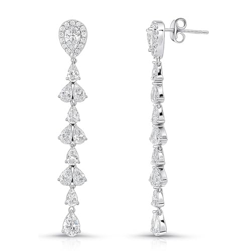 BERRICLE Sterling Silver Teardrop Statement Chunky Dangle Chandelier Earrings for Women, Cubic Zirconia CZ