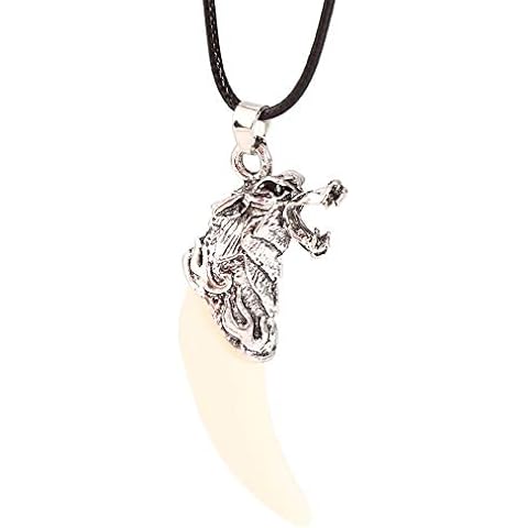 Airlove Vintage Spike Wolf Head Leather Rope Pendant Necklace Men Retro Antique Wolf Fang Tooth Necklace for Fashion Animal Tooth Pendant Jewelry Cover