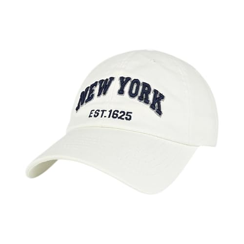 E BY ELIDAN New York Dad Hat Embroidered NEW YORK EST.1625 Cotton Cap Adjustable Metal Buckle Strap Unstructured Low-Profile NY Baseball Cap for Men & Women White-Navy