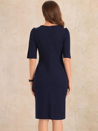 Allegra K Ruched Dress for Women's Short Sleeve Business Work Dress Trendy3
