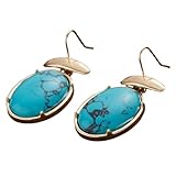 Hao Wu Xuan Vintage Bohemio Geométrico Turquesa Mujer Grande Colgante Pendientes Piedra Elegante Color Oro Pendientes Fiesta Joyería Regalos