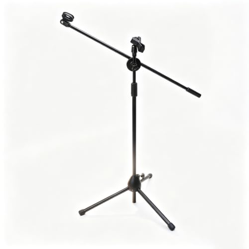 Lumiro Universal Adjustable Tripod Microphone Stand - Lightweight Professional Compact Extendable Stage Studio Floor Standing Boom 160 cm Height Rotating Boom Arm Tripod Base Dual Mic Clips