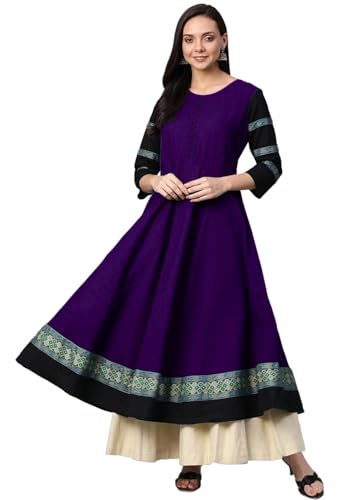 Image of Cotton Silk Anarkali Printed Border Long Umbrella Gown Kurta for Women