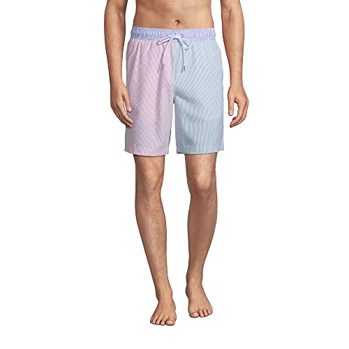 Lands' End Mens 8 Inch Seersucker Volley Short Multi Stripe Colorblock Regular Medium #TOP27