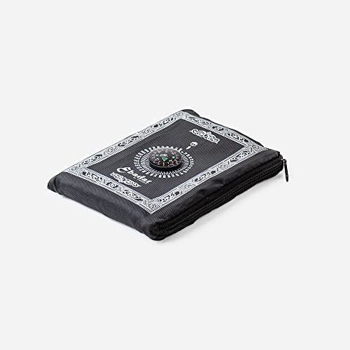 ABDEEZ Portable Prayer Mat with Built-in Qibla Compass and Pouch - Pray Anywhere, Anytime! (Black), 120 x 70 cm (Square)