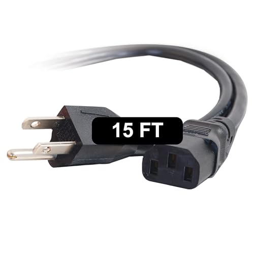 C2G 15FT Replacement AC Power Cord Shielded - Power Cable for Electronics, TV, Computer, Printer, Radio, Monitor, Samsung, Dell, Vizio, LG, Asus, Laptop and More (09482)