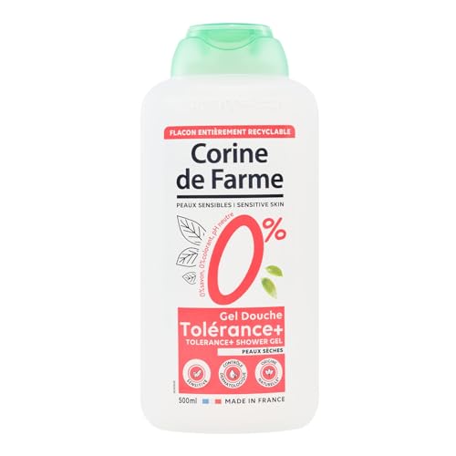 Corine de Farme - Gel Douche Hypoallergénique 0% Tolérance+ Peaux Sèches - pH Neutre, Sans Savon ni Colorant - Fabrication 100% Française - 500ml