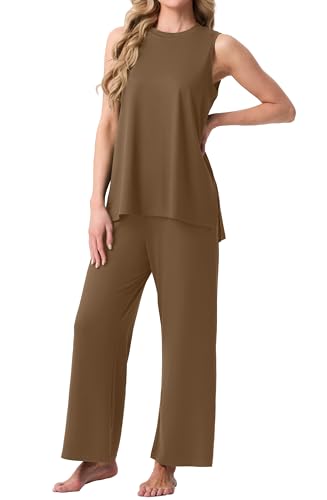 Image of PrinStory Womens Pajamas Sets 2 Piece Soft Pjs for Women Sleeveless Pajama Set Summer Loungewear with Pockets
