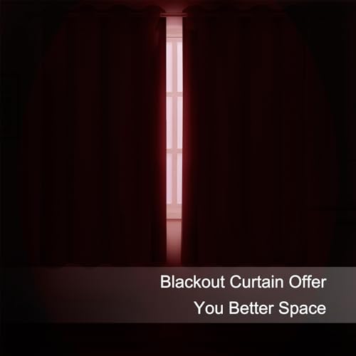 Image of LEMOMO Blackout Curtains 66 x 54 Inch Long Bright Red Curtains Set of 2 Panels Room Darkening Curtains for Bedroom and Living Room
