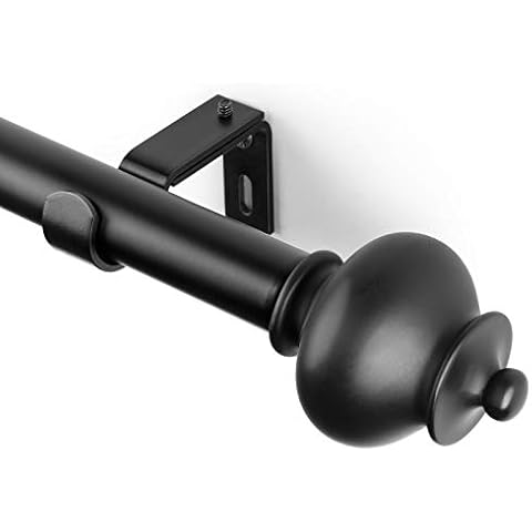 SZXIMU Curtain Rod 1 Inch Single Drapery Rods for Windows with Gourd Finials, 72-144", Black Cover
